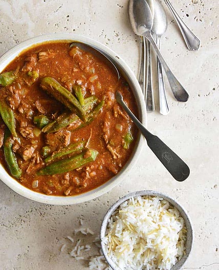 Persian Okra Stew (Khoresh Bamieh)
