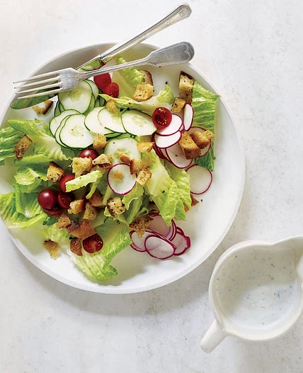 Romaine Salad with Buttermilk Ranch Dressing & Skillet Croutons