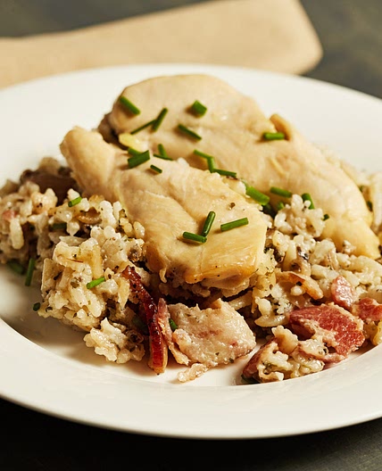 Baked Chicken with Bacon Bottom and Wild Rice 