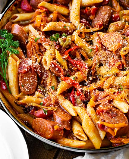 Skillet Italian Sausage and Peppers with Whole-Wheat Penne