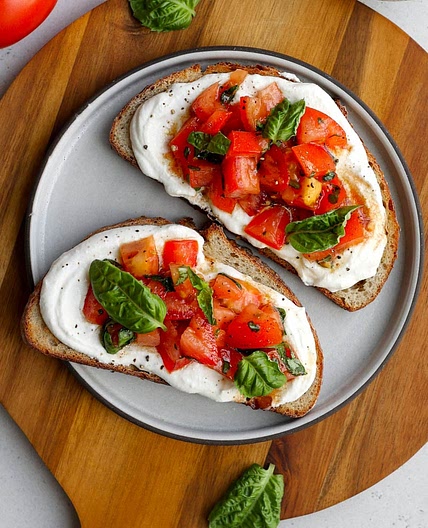 Tomato Basil Whipped Cottage Cheese Toast