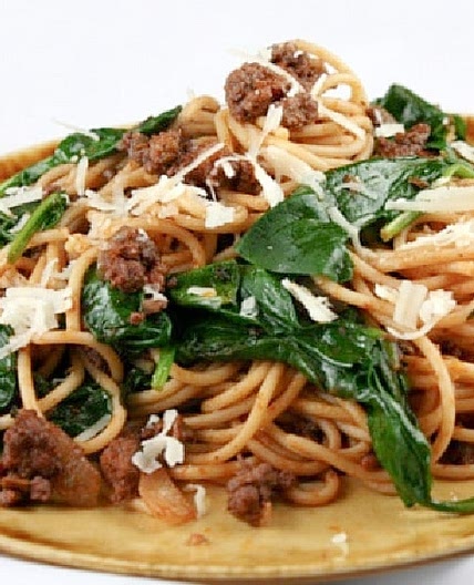 Lamb Spaghetti with Spinach