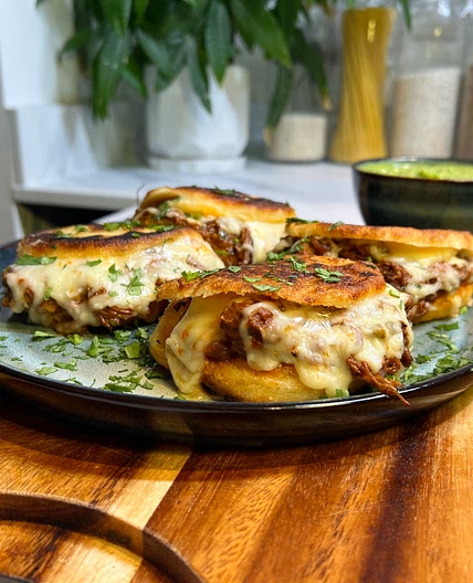 Arepas with Carne Mechada and fresh Guasacaca