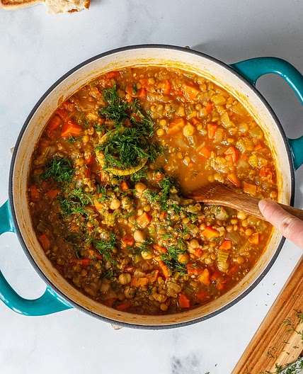 Lentil and Chickpea Soup with Lemon and Herbs