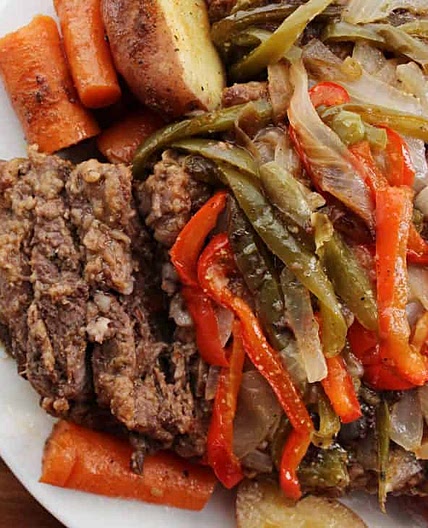Beef Roast with Sautéed Bell Pepper and Onions