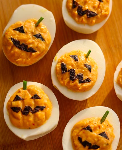 Jack-O-Lantern Kimchi Deviled Eggs