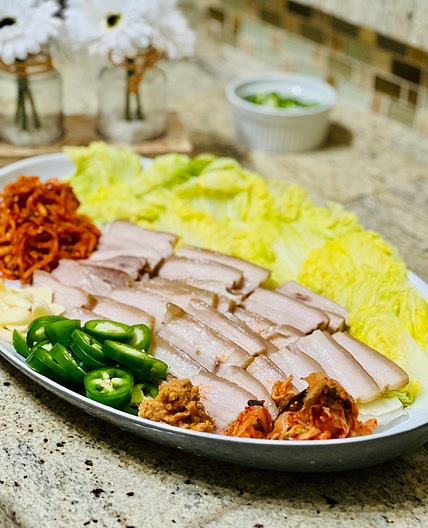 Bossam (Boiled Pork Belly Wraps)