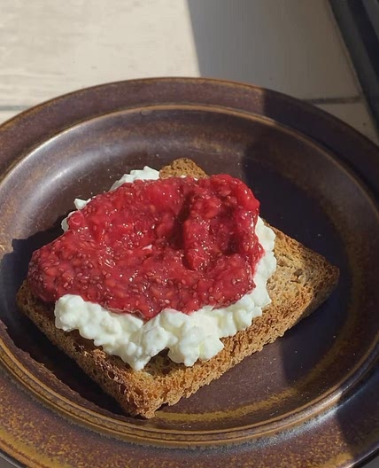 Raspberry, Cottage cheese and Chia seeds breakfast bread