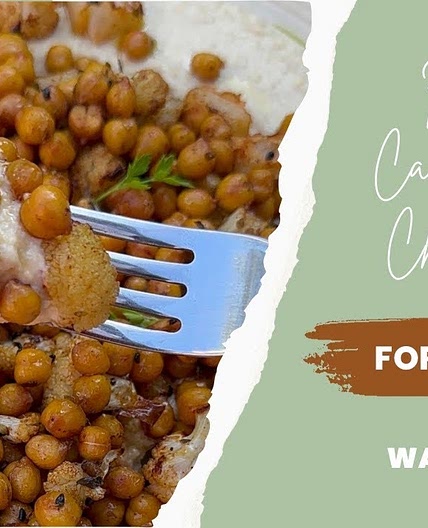 Delicious Roasted Cauliflower & Chickpeas with Creamy Hummus | E