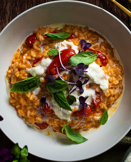 Creamy Tomato Risotto with Stracciatella 