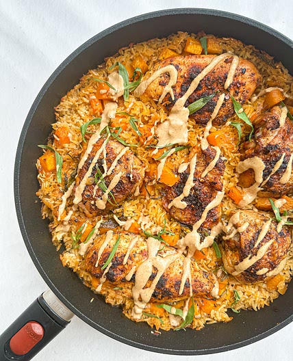 One Pan Butternut Squash Chicken and Rice