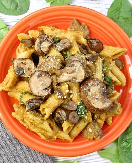 Pumpkin Pasta with Spinach & Mushrooms (Vegan)