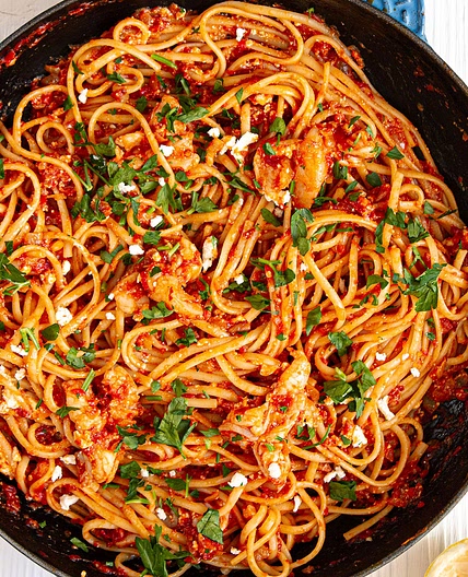 Harissa Pasta with Prawns (Shrimp)
