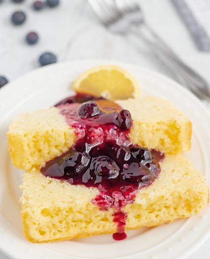 Lemon Ricotta Pound Cake with Blueberry Sauce