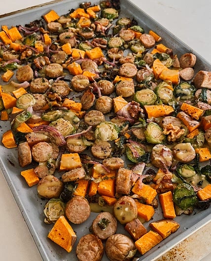 Fall Veggie Sheet Pan Dinner with Maple Mustard Sauce