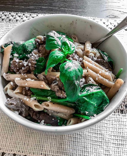 Creamy Mushroom, Spinach, & Sausage Pasta