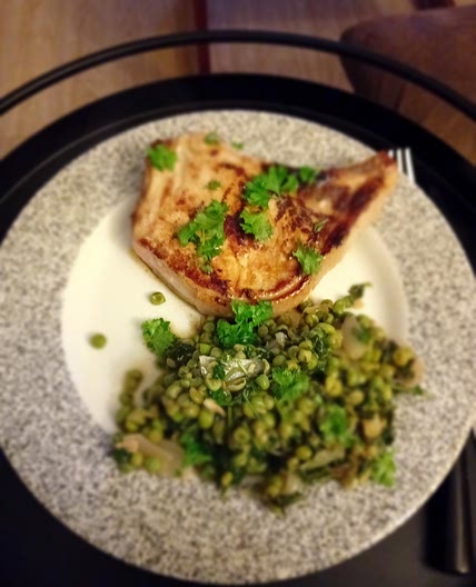 Pork Chops With Braised Celery And Peas