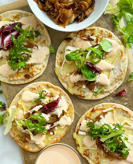 Caramelised onions and Brie Tacos