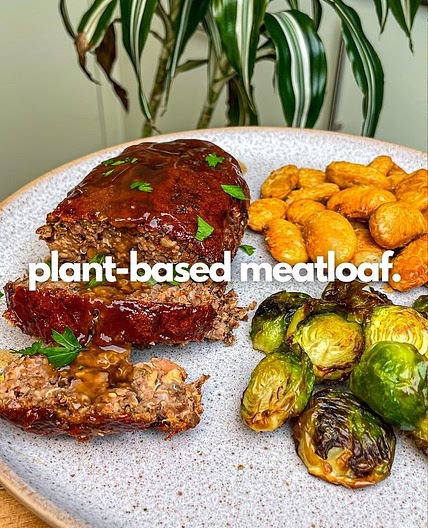  Plant-based meatloaf with crispy butter beans and roasted bruss