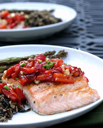Salmon with Roasted Red Pepper and Hazelnut Salsa