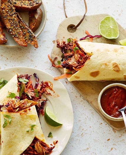 Korean-style pulled jackfruit wraps and slaw