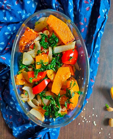 Roast Pumpkin Spinach Salad With Sesame- Fall Salad