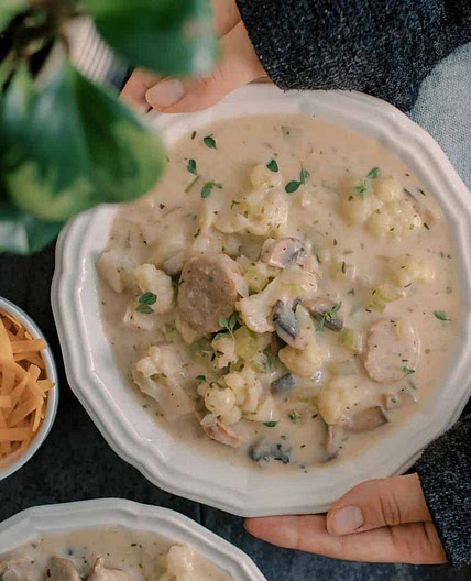 Cauliflower Mushroom Soup with Sausage