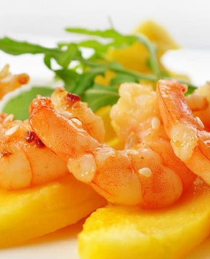 Gambas con mango brisa tropical