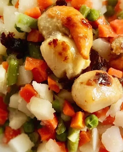 Vieira salteada con verduras de invierno