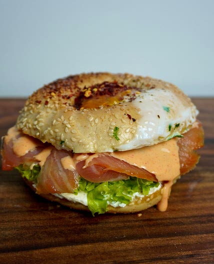 Salmon egg in a Bagel