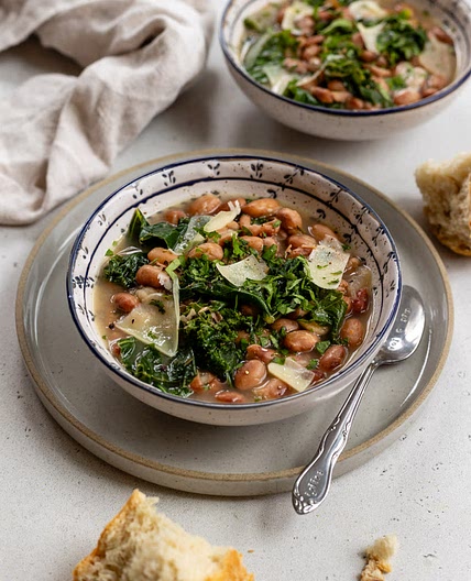 Easy Brothy Beans Recipe with Kale and Parmesan