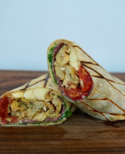 Salami egg breakfast burrito