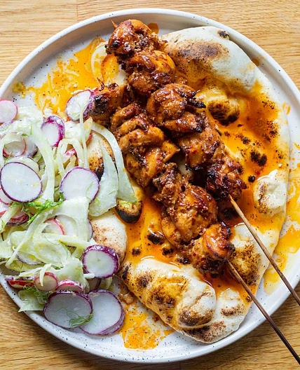 Harissa Chicken Skewers & Zesty Yoghurt Slaw