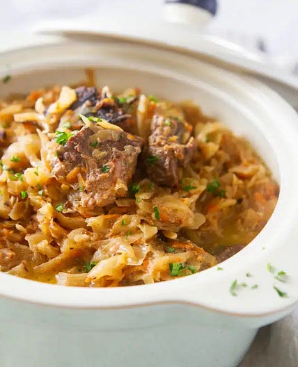 BRAISED BEEF AND CABBAGE - Julies Apron