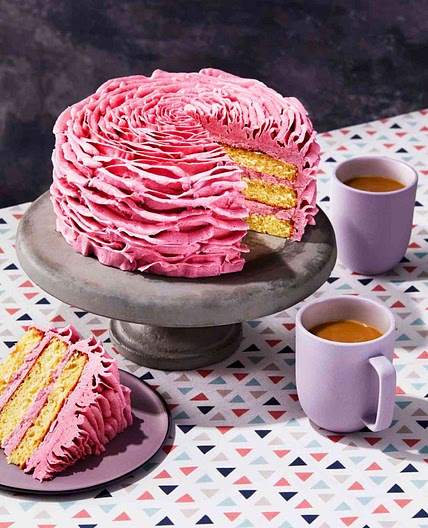 White Cake with Berry-Swiss Meringue Buttercream Frosting