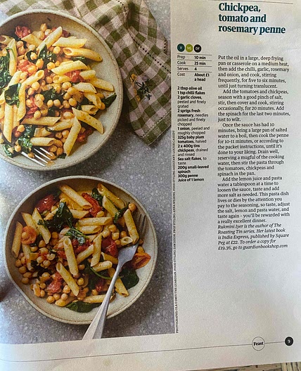 Chickpea, tomato and rosemary penne