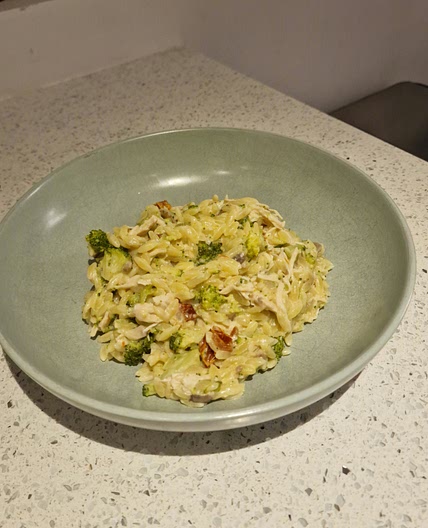 Chicken, broccoli and cream cheese orzo