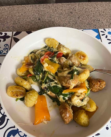 Pesto, sausage, gnocchi & vegetable sheet pan 