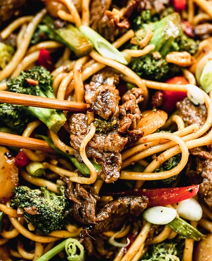 Air Fryer Flank Beef Lo Mein