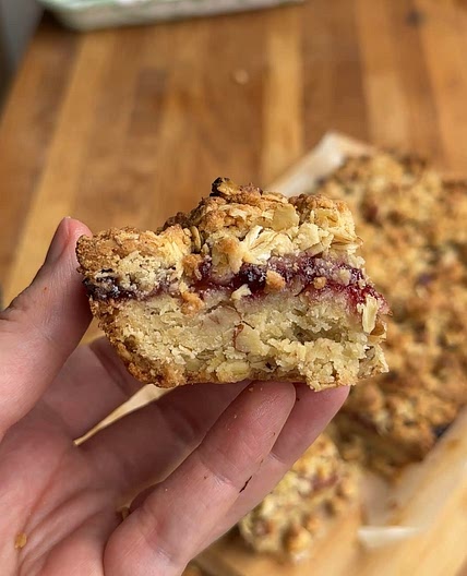 Raspberry Jam Crumble Slice