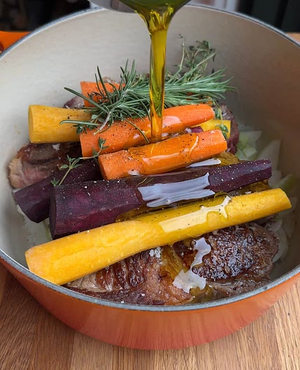 Slow Cooked Red Wine Beef Recipe with Heirloom Carrots