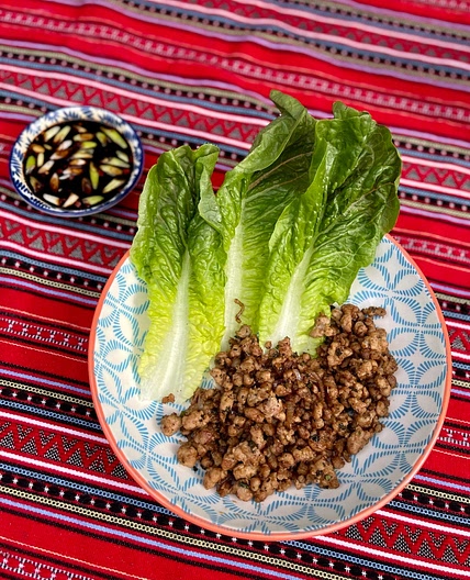 Caramalised Basil Pork Lettuce Wraps (Laab)