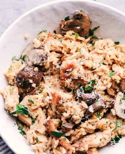 One Pot Creamy Parmesan Chicken with Mushroom Rice