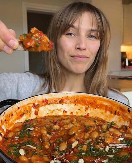 Warm chorizo butterbeans in a smoky red pepper base, perfect to 