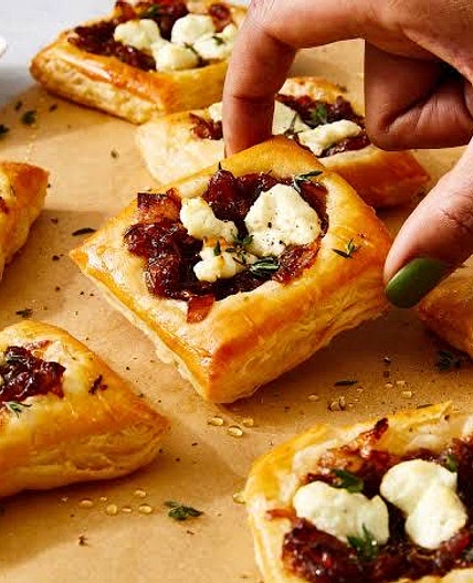Caramelized onion and goat cheese “tart”