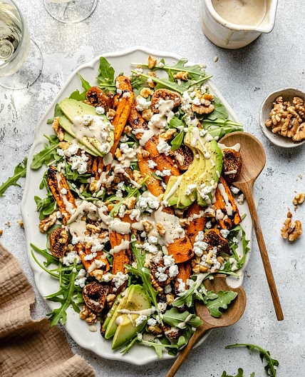 Carrot Arugula Salad with Fig, Goat Cheese & Avocado