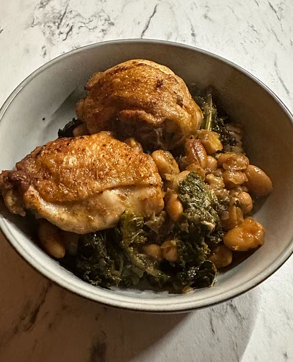 One-Pot Braised Chicken with Kale and White Beans