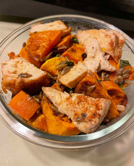 Roasted Sweet Potato and Spinach Salad [CEC]