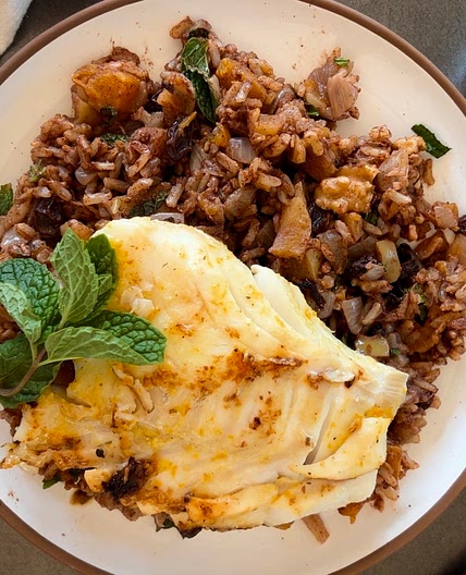 Jeweled Rice with Orange Ginger Cod