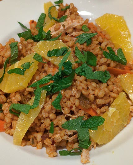 Chicken and barley salad with harissa and orange
